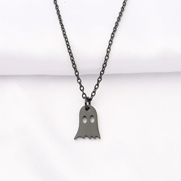 Halloween Spooky Ghost Black Stainless Steel Necklace - Picture 2 of 3